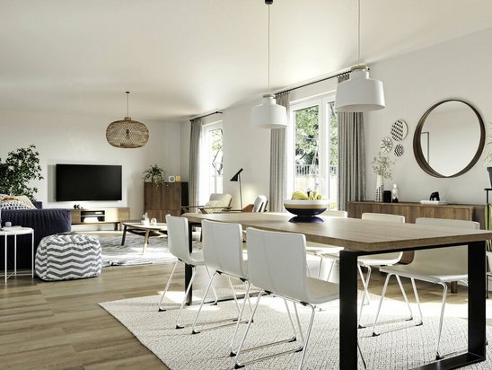 Wohnzimmer-Ansicht im Mitwachshaus Flair 148